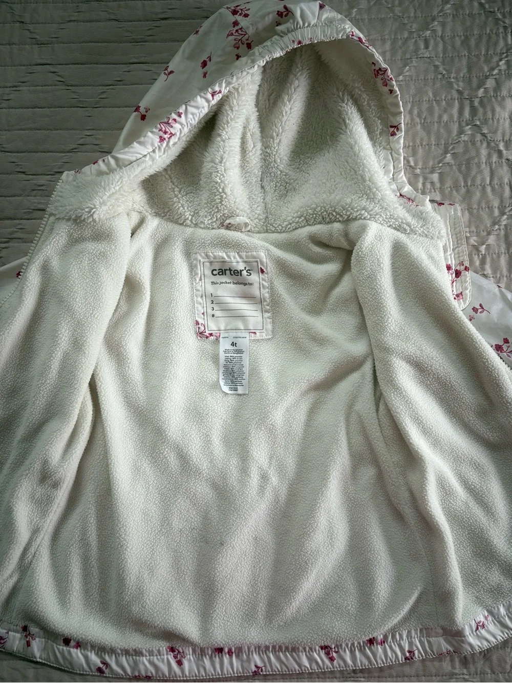 Carters Girls' White Floral Hooded Jacket - Pink Flower Print